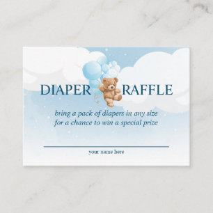 Teddybär mit blauen Ballons Windel-Raffle-Karte Begleitkarte