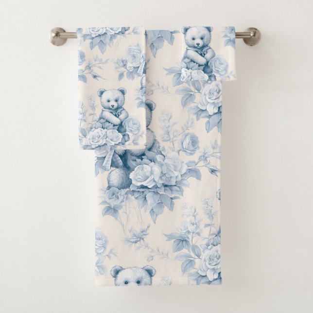 Teddybär mit blauen Rose Badhandtuch Set (Insitu)