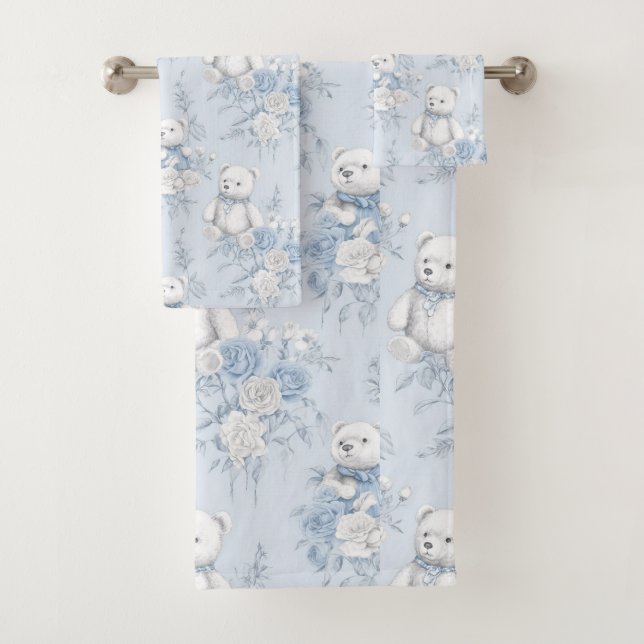 Teddybär mit blauen Rose Badhandtuch Set (Insitu)