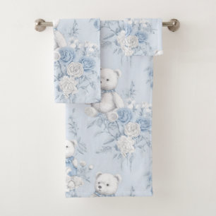 Teddybär mit blauen Rose Badhandtuch Set