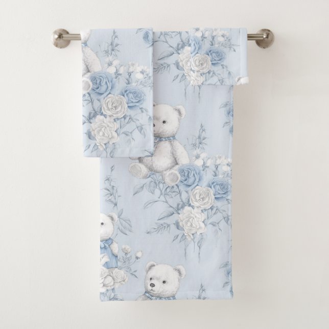 Teddybär mit blauen Rose Badhandtuch Set (Insitu)