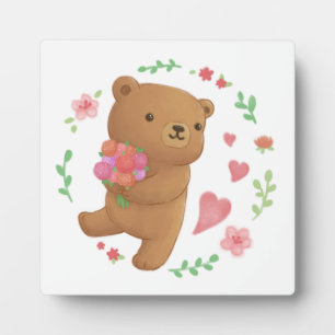 Teddybär mit Blumen Fotoplatte
