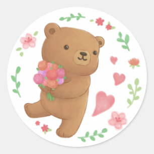 Teddybär mit Blumen Runder Aufkleber