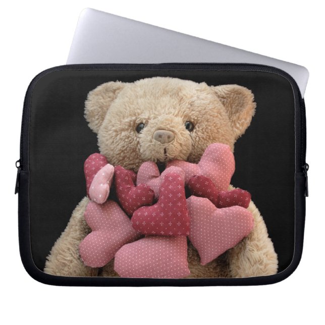 Teddybär mit Gewebeherz-Laptophülse Laptopschutzhülle (Vorderseite)