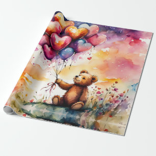 Teddybär mit herzerförmigen Ballons Geschenkpapier