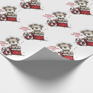 Teddybär mit Herzgeschenk und punktierter Schachte Geschenkpapier