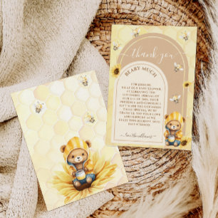 Teddybär mit Honig & Blumen Baby Shower Dankeskarte
