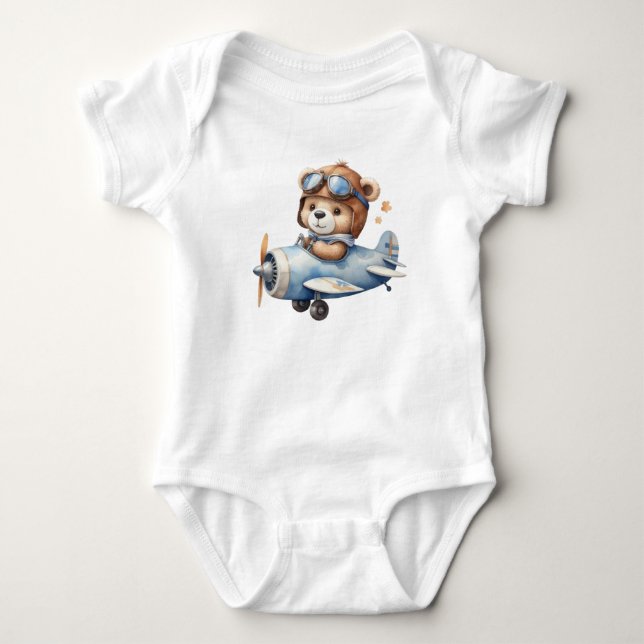 Teddybär mit Hubschrauber  Baby Strampler (Vorderseite)