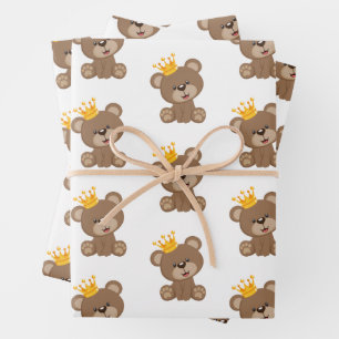 Teddybär mit Kronen-Geschenkpapier-Bögen Geschenkpapier Set