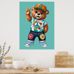 Teddybär mit lässiger friedlicher Ausstattung 1 Poster
