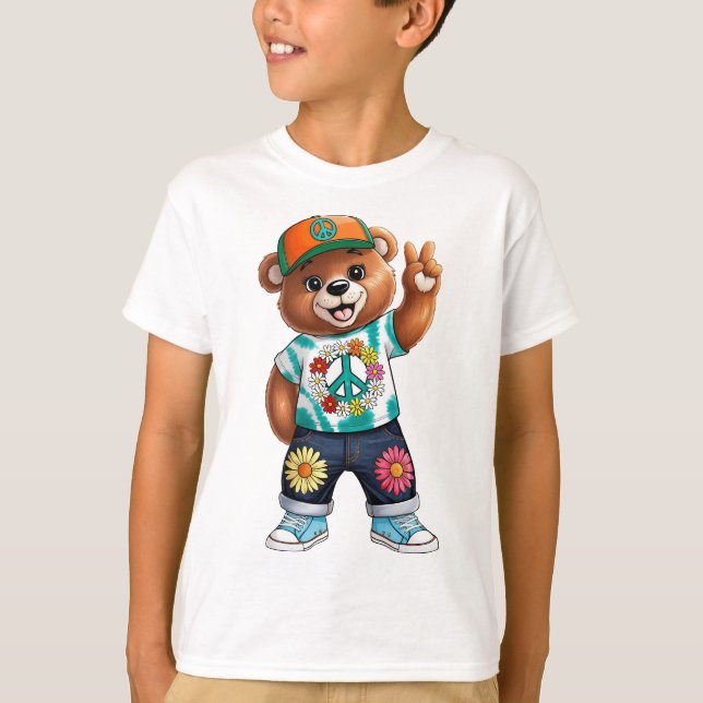 Teddybär mit lässiger friedlicher Ausstattung 1 T-Shirt (Vorderseite)