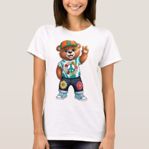 Teddybär mit lässiger friedlicher Ausstattung 1 T-Shirt