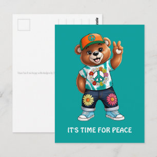 Teddybär mit lässiger friedlicher Kleidung 1 Postkarte