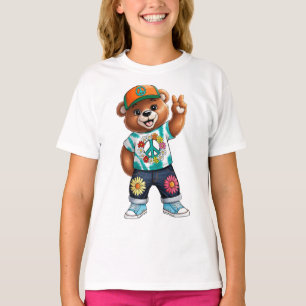 Teddybär mit lässiger friedlicher Kleidung 1 T-Shirt