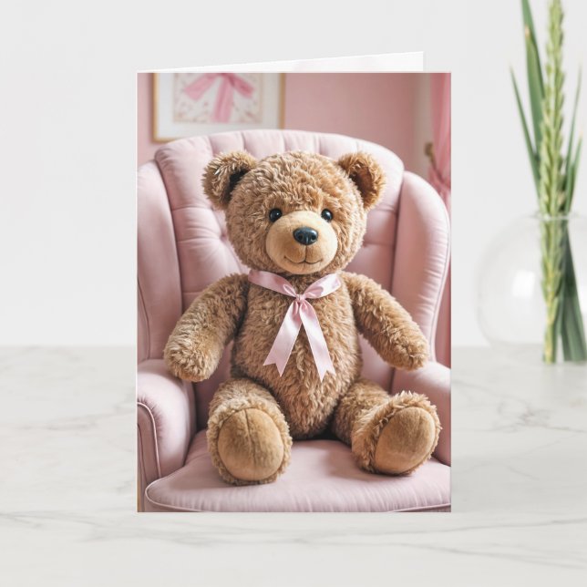 Teddybär mit rosa Bow Karte (Vorderseite)