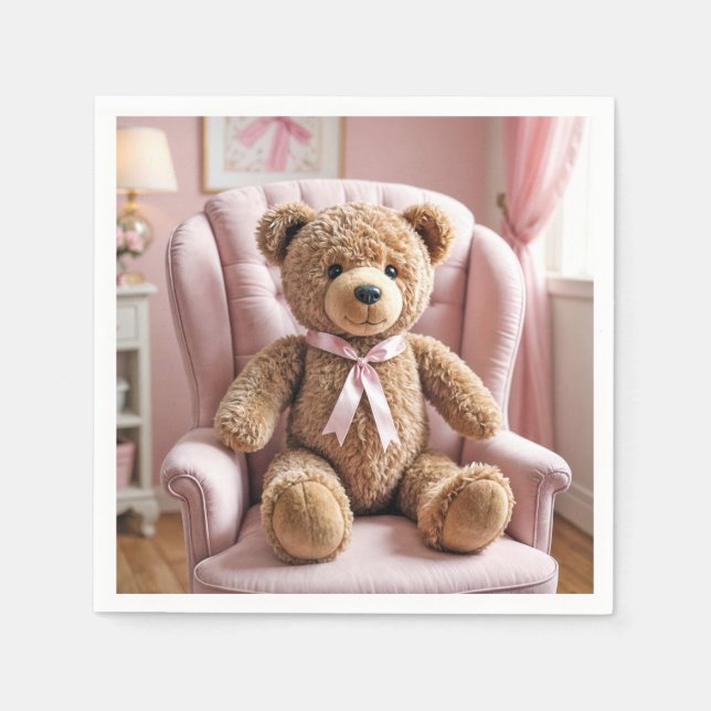 Teddybär mit rosa Bow Serviette (Vorderseite)