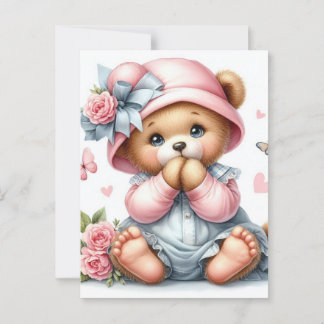 Teddybär mit rosa Hut und Bogen Postkarte