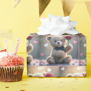 Teddybär mit Rote Rose Geschenkpapier