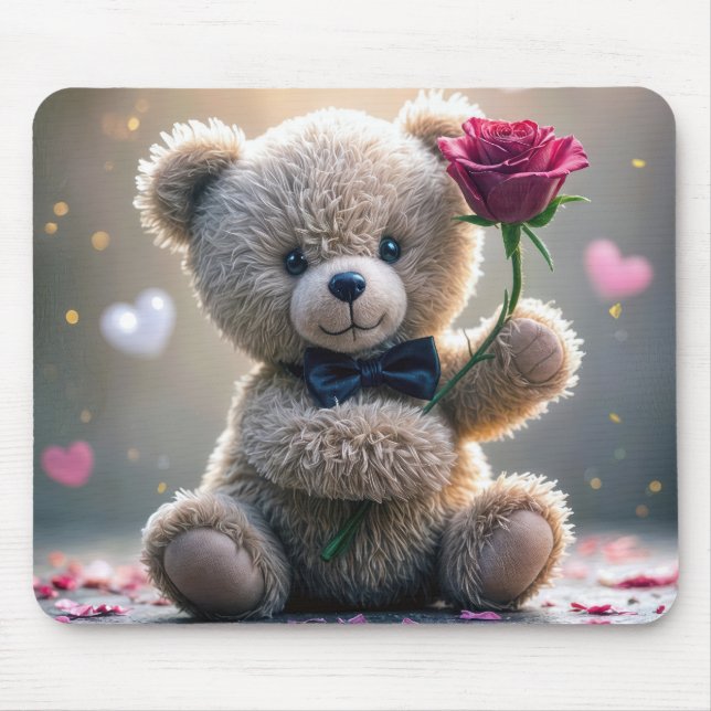 Teddybär mit Rote Rose Mousepad (Vorne)