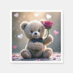 Teddybär mit Rote Rose Serviette
