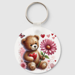 Teddybär mit rotem Valentinsherz Schlüsselanhänger