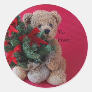 Teddybär mit runder aufkleber