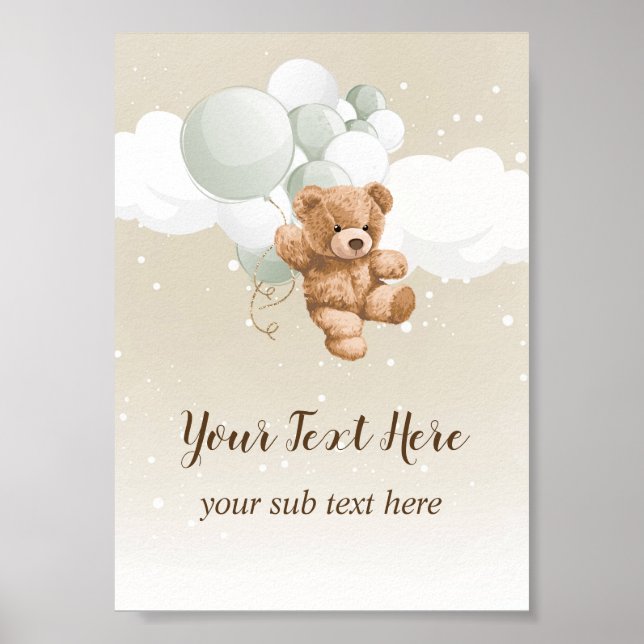 Teddybär mit Salbeiballon-Tischschild Poster (Vorne)