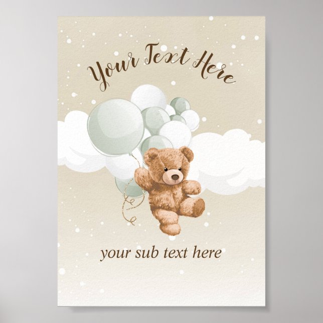 Teddybär mit Salbeiballon-Tischschild Poster (Vorne)