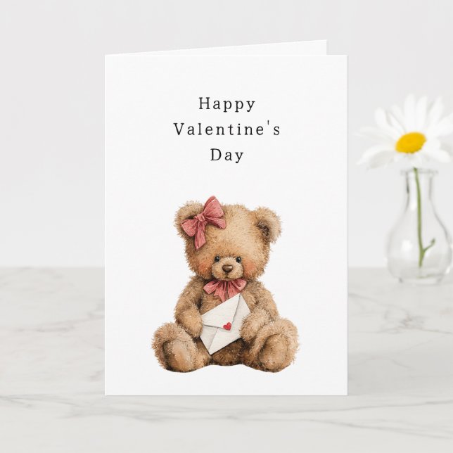 Teddybär mit Schleife Valentinstag Karte (Kleine Pflanze)