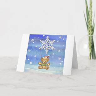 Teddybär mit Schneeflocken-Fallschirm Karte