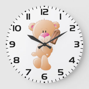 Teddybär mit Schokoladeneis am Stiel Große Wanduhr
