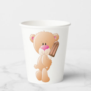 Teddybär mit Schokoladeneis am Stiel Pappbecher