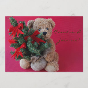 Teddybär mit Weihnachtsbaumeinladung Einladung