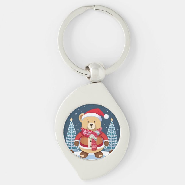 Teddybär mit Weihnachtsmannmütze Schlüsselanhänger (Vorderseite)