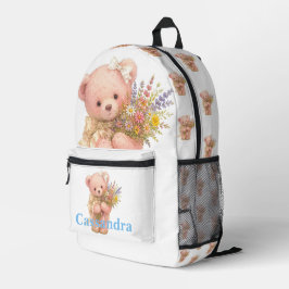 Teddybär mit Wildblumen und eigenem Namen  Bedruckter Rucksack