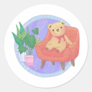 Teddybär- & Möbelillustration Runder Aufkleber