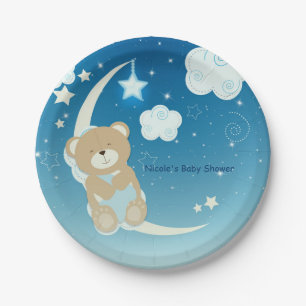 Teddybär Mond & Sterne Baby Shower Streusel Pappteller