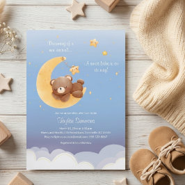 Teddybär Mond Träumend Weiches Blau Baby Shower Einladung