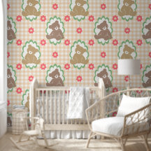 Teddybär-Nursery1 Gingham-Blumen in Rosé & Salbei