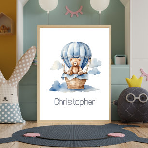 Teddybär-Nursery-Heißluftballon Blau Baby Junge  Poster