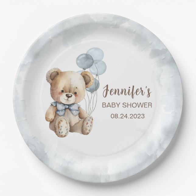 Teddybär-Papiertüte für Babydusche Pappteller (Vorderseite)