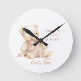 Teddybär Pastell Champagner Gold Baby Mädchen  Runde Wanduhr
