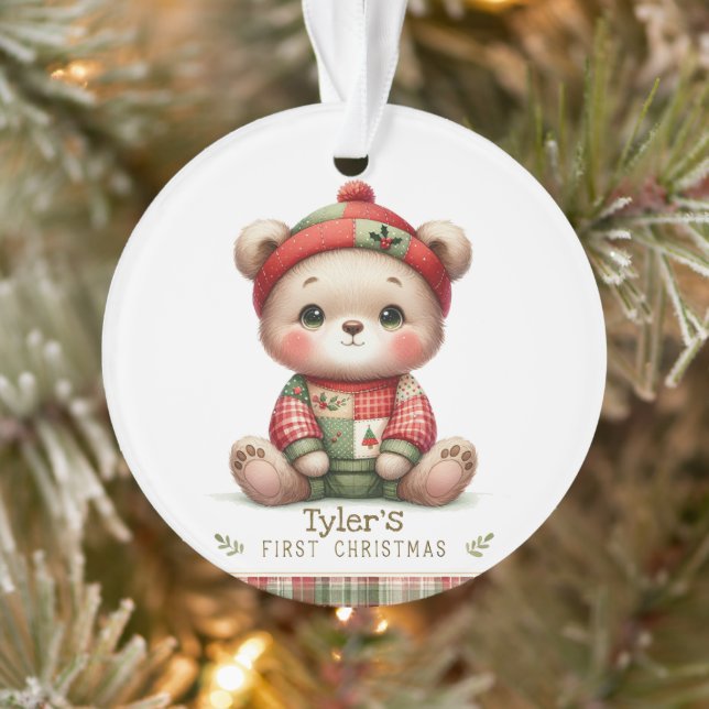 Teddybär-Patchwork-Andenken Ornament (Baum)