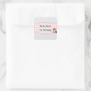 Teddybär-Peekaboo-Geburtstag Quadratischer Aufkleber