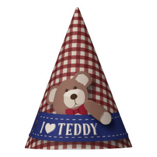 Teddybär-Picknick-Geburtstag - roter Gingham Partyhütchen