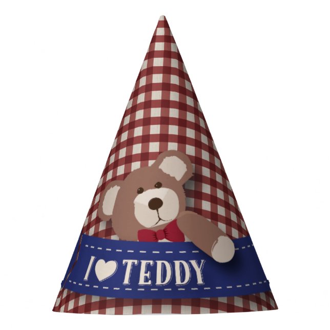 Teddybär-Picknick-Geburtstag - roter Gingham Partyhütchen (Vorderseite)