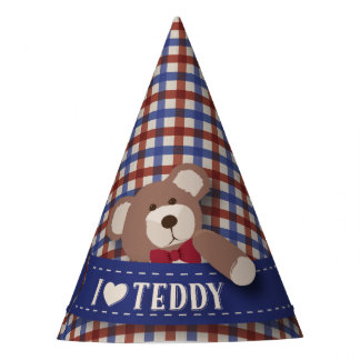 Teddybär-Picknick-Geburtstags-- roter und blauer Partyhütchen
