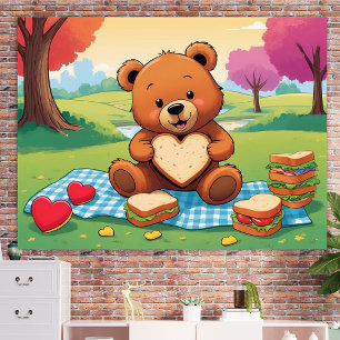 Teddybär-Picknick-Herz-Sandwich-Wandkunstposter  Poster