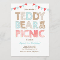 Teddybär-Picknick-Jungengeburtstag Einladungs-Blau