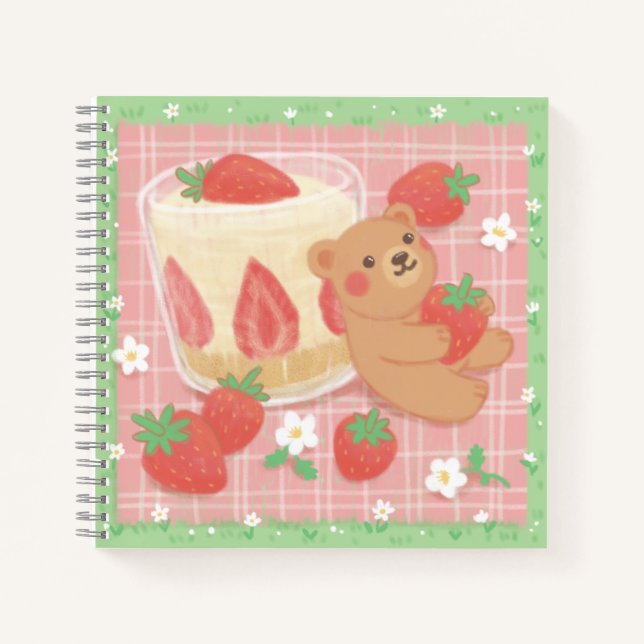 Teddybär-Picknick mit Erdbeeren Notizbuch (Vorderseite)